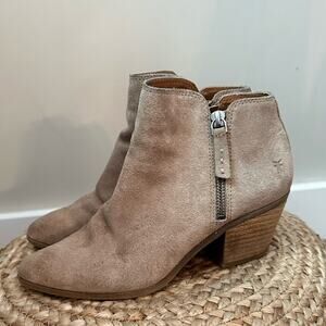 FRYE Judith Double Zip Ankle Bootie Ash/Taupe Suede Pointed Toe Size 6.5